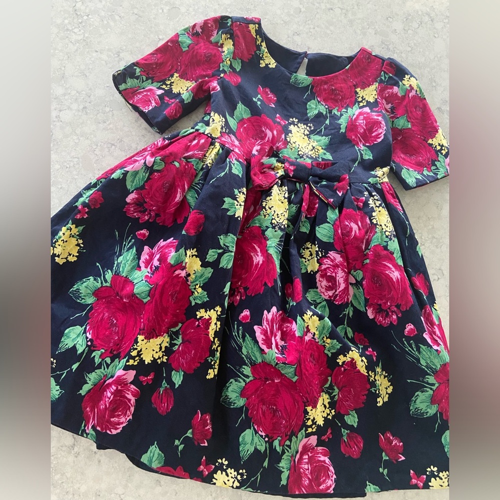 Janie and Jack 2T Floral little Girl party dress yellow,pink,navy,green lined